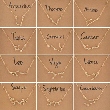 Cardboard Star Zodiac Sign 12 Constellation Necklaces Crystal Charm Gold Chain Choker Necklaces for Women Birthday Jewelry Gift daiiibabyyy